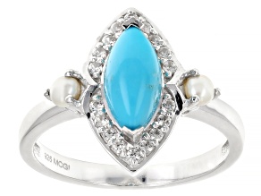 Blue Sleeping Beauty Turquoise Rhodium Over Sterling Silver Ring 0.21ctw
