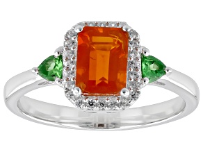 Orange Fire Opal Rhodium Over Sterling Silver Ring 0.95ctw
