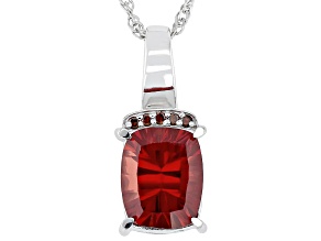 Orange Concave Lab Padparadscha Sapphire Rhodium Over Sterling Silver Pendant with Chain 2.93ctw