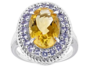 Yellow Citrine Rhodium Over Sterling Silver Ring 4.77ctw