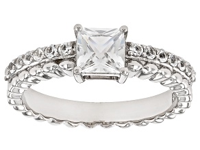 White Lab Created Sapphire Platinum Over Sterling Silver Ring 0.92ctw