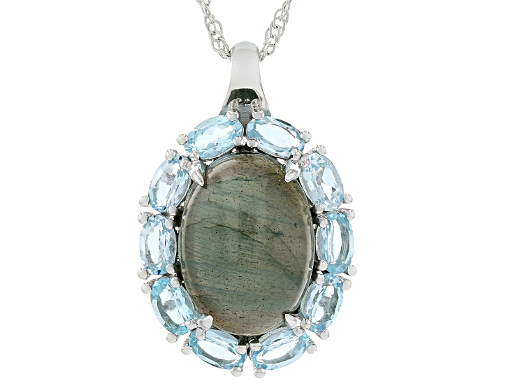 Blue Labradorite Rhodium Over Sterling Silver Pendant with Chain 2 ...