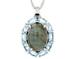 Blue Labradorite Rhodium Over Sterling Silver Pendant with Chain 2.38ctw