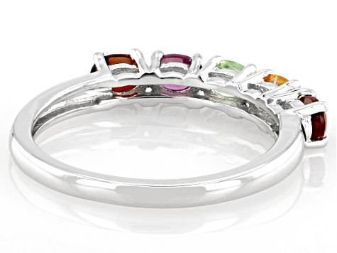 Multi-Garnet Platinum Over Sterling Silver Ring 0.90ctw