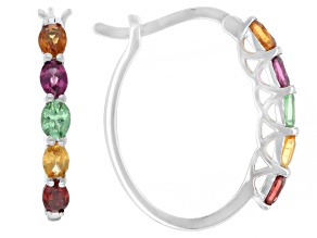 Multi-Color Multi-Garnet Rhodium Over Sterling Silver Earrings 1.78ctw