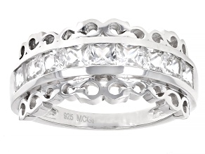 White Lab Created Sapphire Rhodium Over Sterling Silver Ring 1.37ctw