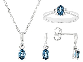 London Blue Topaz Rhodium Over Sterling Silver Pendant with Chain, Earrings, and Ring Set 2.05ctw