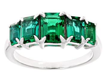 Picture of Green Lab Created Emerald Rhodium Over Sterling Silver Ring 2.13ctw