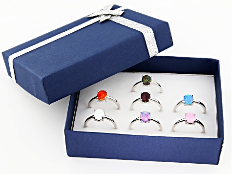 Multi-Color Lab Created Opal Rhodium Over Sterling Silver