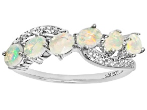 White Ethiopian Opal Rhodium Over Sterling Silver Ring 0.68ctw