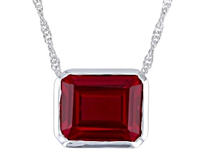 Red Lab Created Ruby Rhodium Over Sterling Silver Pendant with Chain 7.14ct
