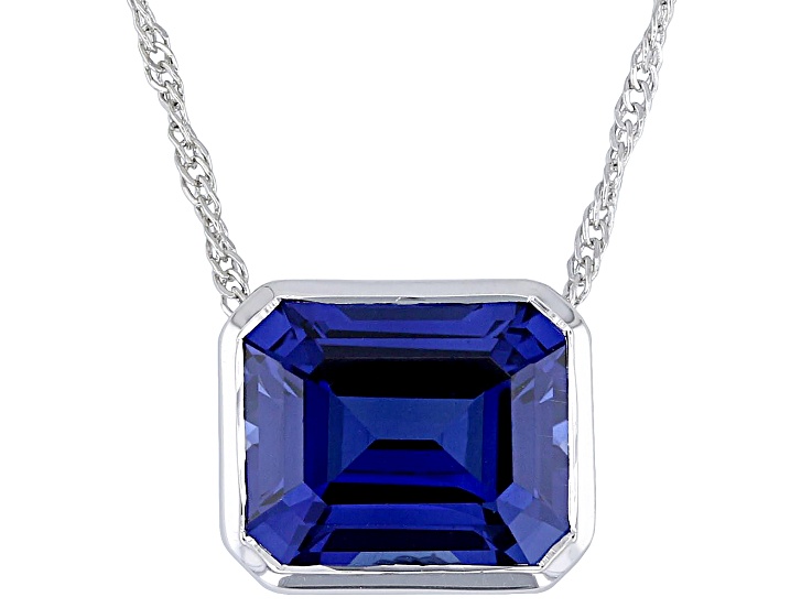 Blue Lab Created Sapphire Rhodium Over Sterling Silver Pendant with Chain 7.14ct