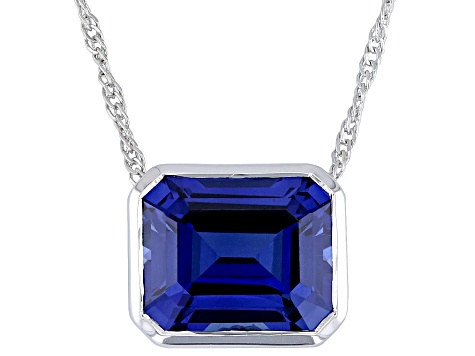 Blue Lab Created Sapphire Rhodium Over Sterling Silver Pendant with Chain 7.14ct