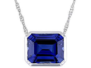 Blue Lab Created Sapphire Rhodium Over Sterling Silver Pendant with Chain 7.14ct
