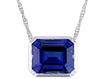 Picture of Blue Lab Created Sapphire Rhodium Over Sterling Silver Pendant with Chain 7.14ct