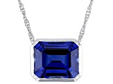 Blue Lab Created Sapphire Rhodium Over Sterling Silver Pendant with Chain 7.14ct
