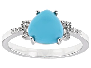 Blue Sleeping Beauty Turquoise With White Zircon Rhodium Over Sterling Silver Ring 0.06ctw