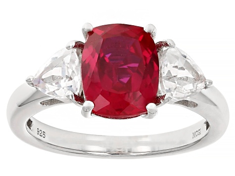 Red Lab Created Ruby Rhodium Over Sterling Silver Ring 2.55ctw