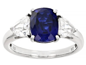 Blue Lab Created Sapphire Rhodium Over Sterling Silver Ring 2.63ctw