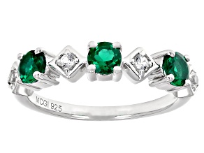 Green Lab Created Emerald Rhodium Over Sterling Silver Ring 0.78ctw