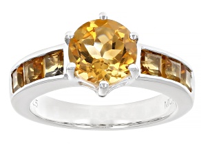 Yellow Citrine Rhodium Over Sterling Silver Ring 2.22ctw
