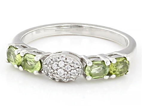 Green Peridot Platinum Over Sterling Silver Ring 0.80ctw