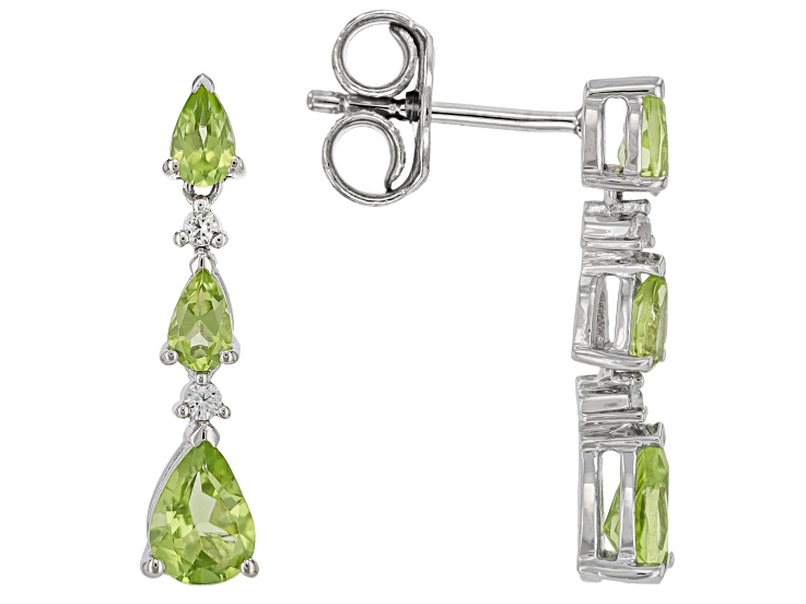 Green Peridot Platinum Over Sterling Silver Earrings 2.13ctw