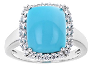 Blue Sleeping Beauty Turquoise Rhodium Over Sterling Silver Ring 0.43ctw
