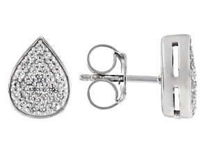 White Lab Created Sapphire Rhodium Over Sterling Silver Teardrop Earrings 0.48ctw