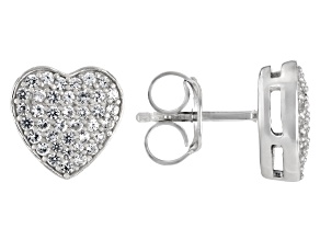 White Lab Created Sapphire Rhodium Over Sterling Silver Heart Earrings 0.72ctw