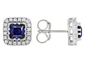 Blue Lab Created Sapphire Platinum Over Sterling Silver Earrings 1.78ctw