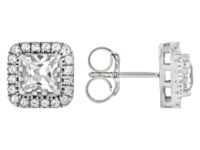 White Lab Created Sapphire Platinum Over Sterling Silver Earrings 1.79ctw