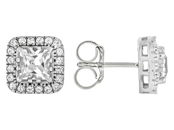 Picture of White Lab Created Sapphire Platinum Over Sterling Silver Earrings 1.79ctw