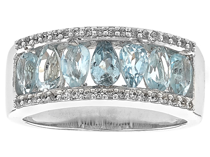 Blue Aquamarine Rhodium Over Sterling Silver Band Ring 1.30ctw