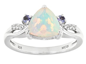 White Ethiopian Opal Rhodium Over Sterling Silver Ring 0.90ctw