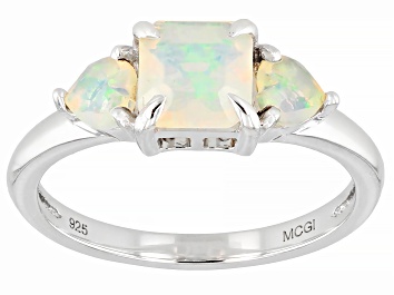 Picture of White Ethiopian Opal Rhodium Over Sterling Silver Ring 0.81ctw