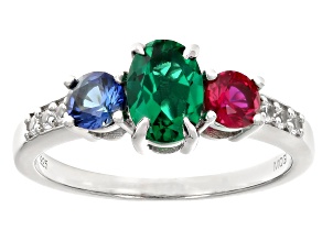 Green Lab Created Emerald Platinum Over Sterling Silver Ring 1.25ctw