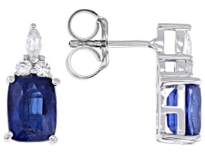 Blue Kyanite Rhodium Over Sterling Silver Earrings 3.38ctw