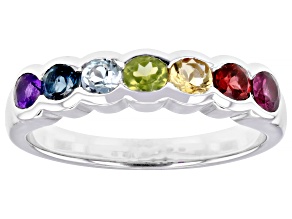 Multi-Color Multi-Stone Rhodium Over Sterling Silver Ring 0.79ctw