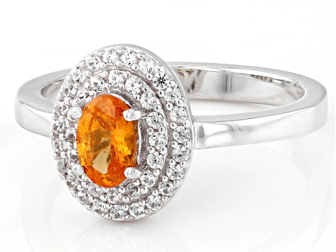 Orange Spessartite Garnet Rhodium Over Sterling Silver Ring