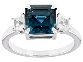 Lab Teal Spinel Rhodium Over Sterling Silver Ring 3.09ctw