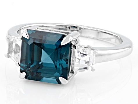 Lab Teal Spinel Rhodium Over Sterling Silver Ring 3.09ctw - JSM949