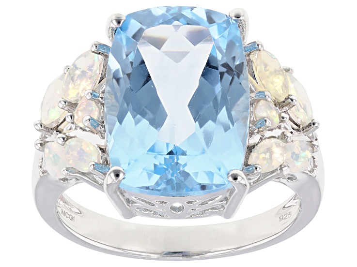 Sky Blue Topaz Rhodium Over Sterling Silver Ring 7.98ctw