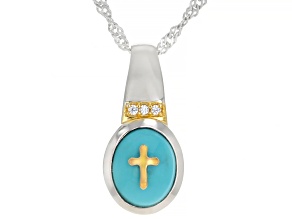 Sleeping Beauty Turquoise 18k Yellow Gold & Platinum Over Silver Cross Design Pendant With Chain