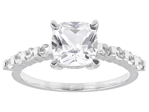 White Lab Created Sapphire Platinum Over Sterling Silver Ring