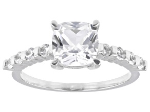 White Lab Created Sapphire Platinum Over Sterling Silver Ring