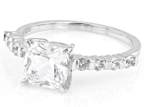White Lab Created Sapphire Platinum Over Sterling Silver Ring