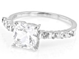 White Lab Created Sapphire Platinum Over Sterling Silver Ring