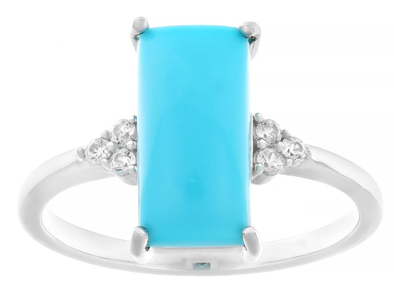 Blue Sleeping Beauty Turquoise Rhodium Over Sterling Silver Ring 0.10ctw