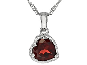 Red Garnet Rhodium Over Sterling Silver Pendant with Chain 1.70ct